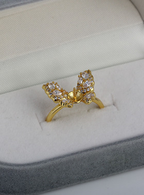 DIY珍珠配件蝴蝶戒指空托