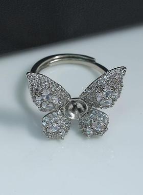 DIY新款高级感铜镀真金奢华超仙锆石蝴蝶开口戒指潮韩版风指环女