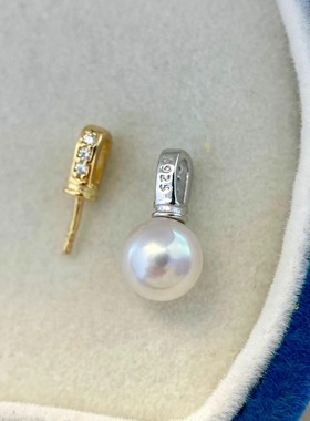 DIY珍珠配件新款S925纯银竖线条镶钻吊坠空托时尚简约精致通勤