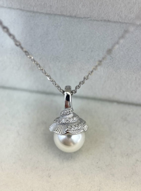 S925纯银精致松果头珍珠吊坠项链