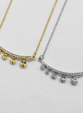 DIY珍珠配件新款铜镀金百搭镶锆多珠弯月微笑项链女空托3.5-6.5mm