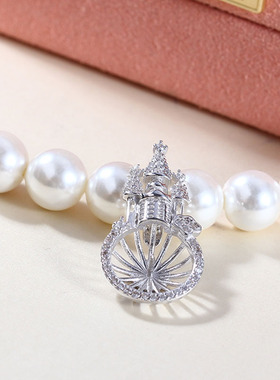 S925纯银城堡造型珍珠吊坠空托