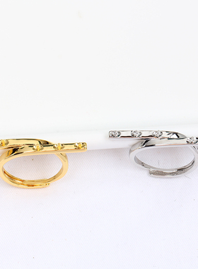 多珠平衡木戒指锆石珍珠空托