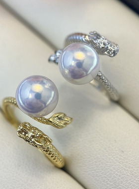 新款铜镀注金个性生肖龙珍珠戒指