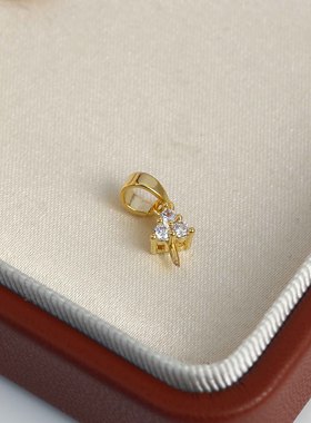 DIY珍珠配件三角形镶锆吊坠空托