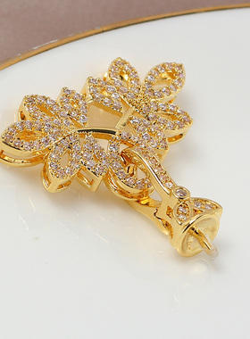 锆石树叶珍珠吊坠DIY配件