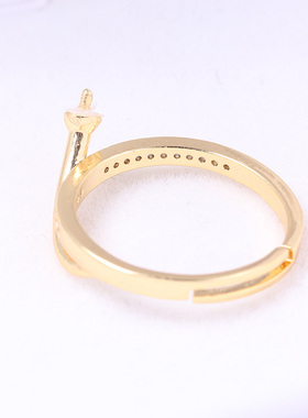 铜镀18K金水滴珍珠锆石戒指