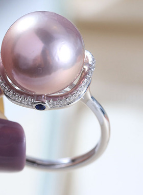 S925纯银轻奢风格蓝宝珍珠戒指