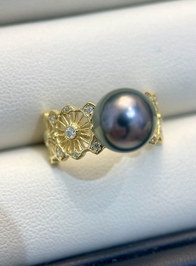 S925纯银复古镂空镶锆石珍珠戒指