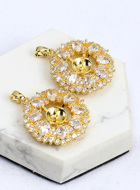 满锆圆托珍珠锆石项链吊坠