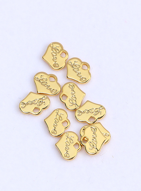 14K包金英文吊牌字母花朵爱心坠