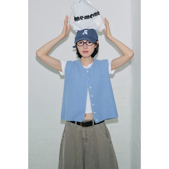 鹿与飞鸟“奶油小方”亲肤混纺纱四色弹力直身小圆领背心上衣7113