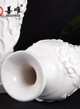 大理石牡丹手工新中式风白花瓶