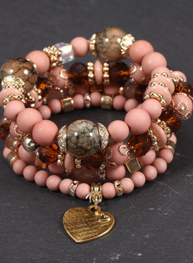 波西米亚风多层糖果色串珠手环