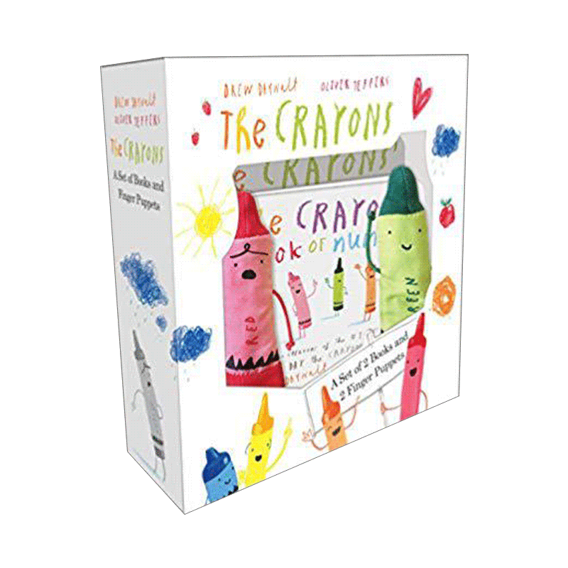 英文原版 The Crayons A Set of Books and Finger Puppets 小蜡笔 儿童色彩数数启蒙认知幽默绘本+蜡笔小木偶玩偶玩具盒装 英文版 - 图0