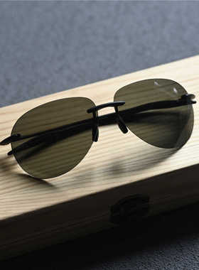 高清超轻太阳镜偏光男士无框蛤蟆镜防紫外线轻盈舒适时尚简约墨镜