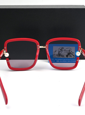 大红色女士偏光太阳镜珍珠墨镜方形大框显瘦开车旅游拍照防晒眼镜