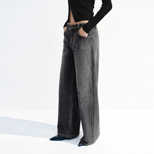 UR国内代购2025冬季女装复古泼墨阔腿水洗阔腿牛仔长裤UWJ850107 - 图3