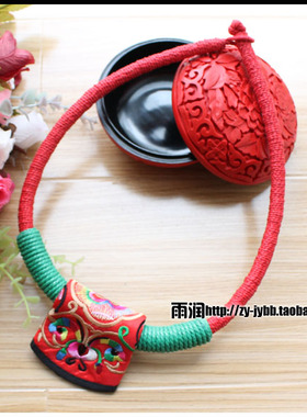 原创民族工艺品 特色特价项链 云南韵味手工绣片项链 毛衣链 多色