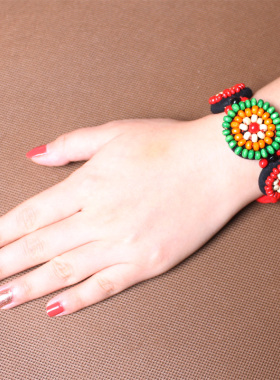 云南民族风手工编织手链花卉舞蹈布艺铃铛护腕生创意儿童手串