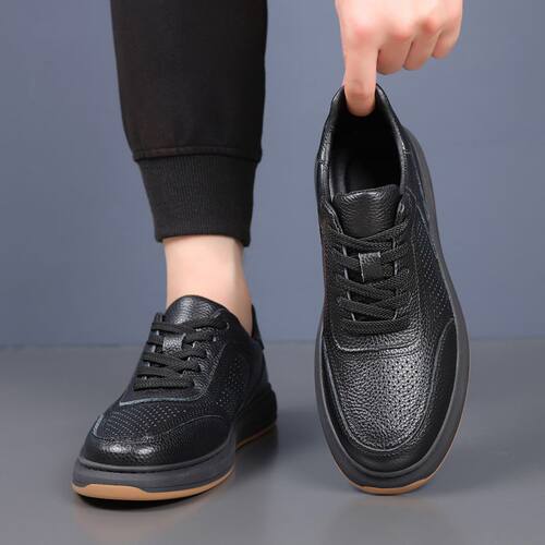 夏季镂空休闲皮鞋男头层牛皮打孔透气小白鞋真皮男士板鞋软底男鞋 - 图2