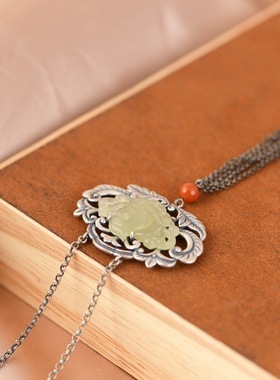 925纯银套链 新年礼物中国民族风文艺气质和田玉凤凰吊坠项链女款