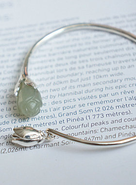 纯银花开活口民族风和田玉手镯