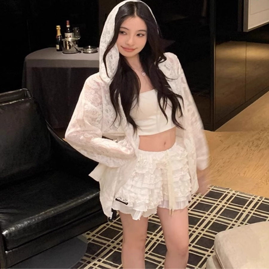 法式中长款蕾丝开衫连帽薄外套女春夏季防晒长袖外搭宽松休闲上衣,淘宝优惠券,粉丝福利购,淘宝优惠卷