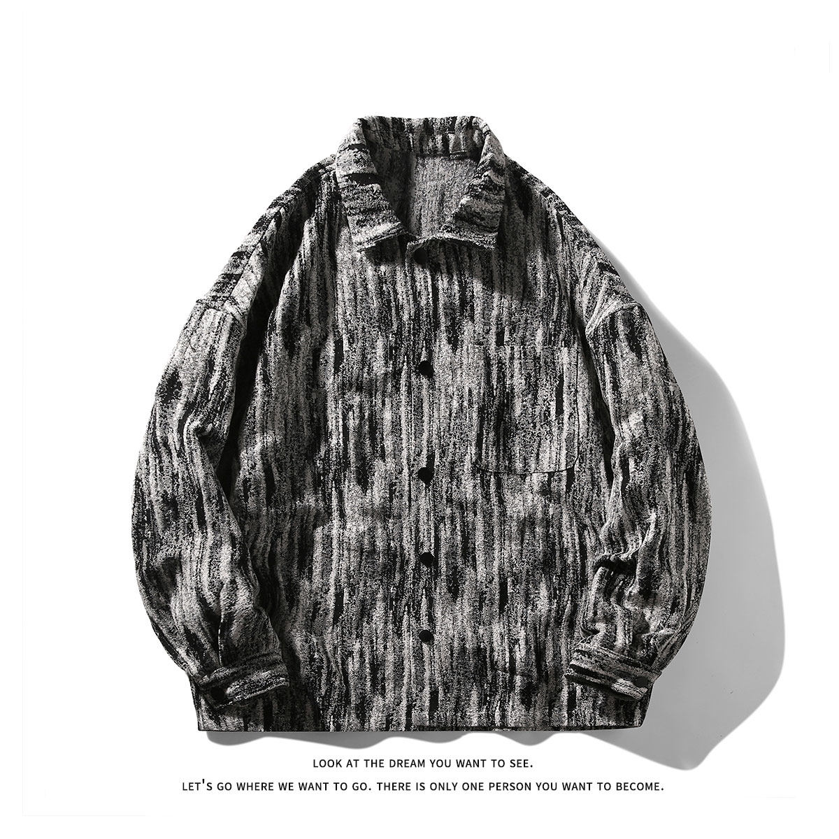 痞帅休闲风提花呢料衬衫男女情侣港风复古翻领设计感潮流衬衣,淘宝优惠券,粉丝福利购,淘宝优惠卷