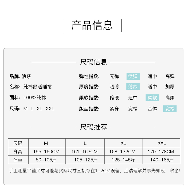 浪莎官方旗舰店浪莎睡裙女夏季薄款全纯棉连体长款过膝大码胖mm性感可爱裙子睡衣3