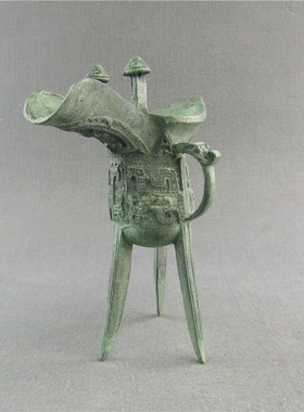 仿古青铜器兽面纹爵家居摆件礼品工艺品古典装饰风格办公室书房