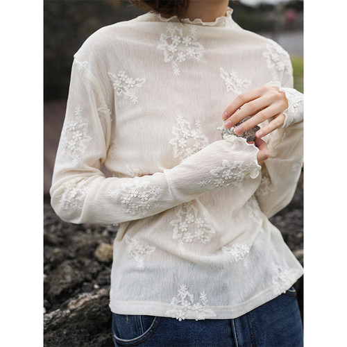 Botanique植物学“冬季雪花”立体花朵肌理半高领打底衫 - 图3