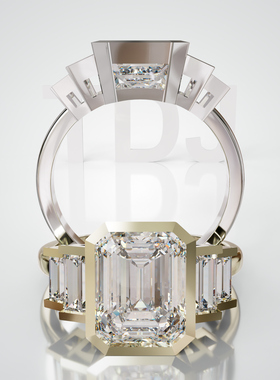 18K金轻奢小众三石婚戒可定制