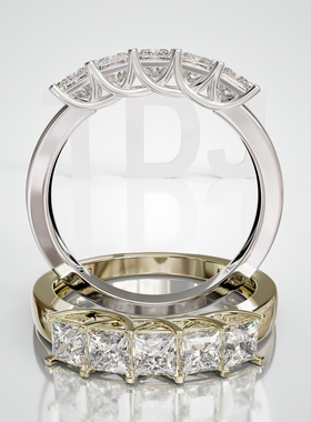 18K金公主方石半圈戒可定制