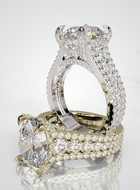 18K金蛋形主石四爪镶满圈戒轻奢小众设计感婚戒可定制百搭食指戒