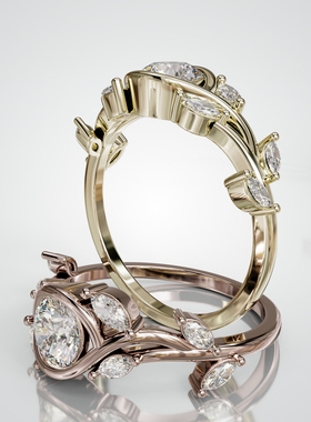 壹钻18K金轻奢订婚群镶水滴戒指