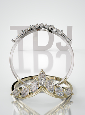 壹钻18K金马眼石V形排戒定制