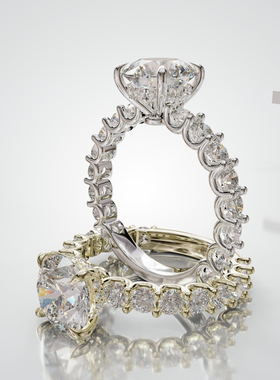 18K金圆形主石四爪镶满圈戒轻奢小众设计感婚戒可定制百搭食指戒