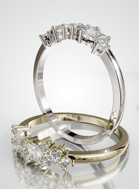 18K金马眼形群镶花冠戒指定制