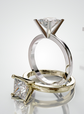 18K金公主方四爪光面婚戒定制