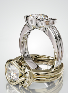 18K金圆形主石扭臂包镶双排光面戒轻奢小众设计感婚戒可定制百搭