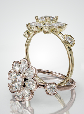 壹钻珠宝18K金公主方花瓣食指戒