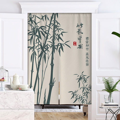 中式竹子门帘中国风布艺挂帘玄关客厅装饰布帘卫生间半帘短帘 - 图3