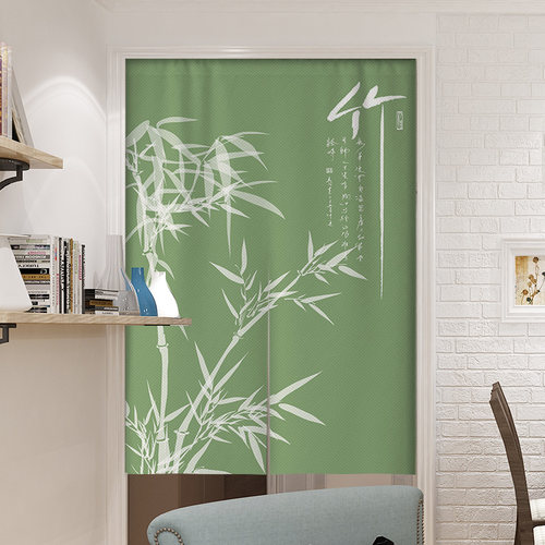 中式竹子门帘中国风布艺挂帘玄关客厅装饰布帘卫生间半帘短帘 - 图0