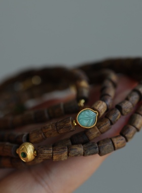 文玩风天然沉香多圈真正的沉香油性超好鎏金配饰花丝球镶嵌石榴石