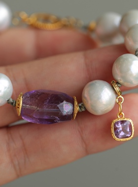 天然紫水晶手链超美的巴西紫成色浓郁而又透亮天然紫锂辉精雕貔貅