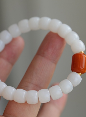 高端定制天然和田玉羊脂玉老形珠手链精美无杂裂玉质油润细腻63