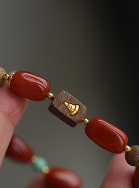 高端定制天然南红随形手链正宗川料搭配沉香配饰蜜蜡松石配珠63