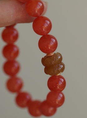高端定制天然南红手链正宗川料超美的樱桃红精美无杂裂和田玉