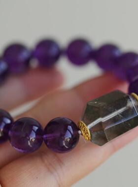 高端定制天然巴西紫水晶手链搭配天然绿幽灵桶珠聚财祝事业
